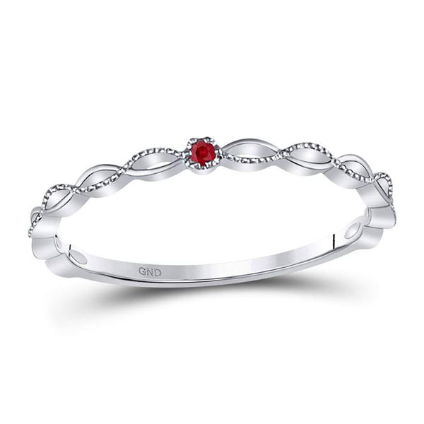 Ruby Solitaire Stackable Band Ring .01 Cttw 10kt White Gold