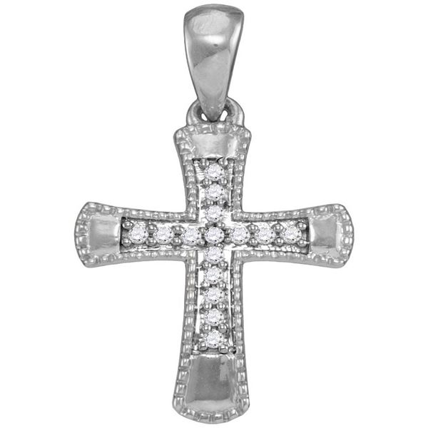 Diamond Small Flared Cross Pendant 1/10 Cttw 10kt White Gold