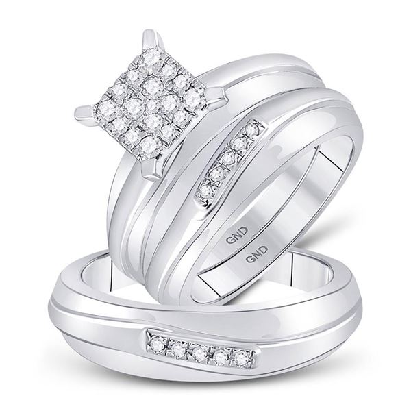 His Hers Diamond Cluster Matching Wedding Set 3/8 Cttw 10kt White Gold