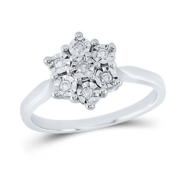 Diamond Illusion-set Flower Cluster Ring 1/10 Cttw Sterling Silver