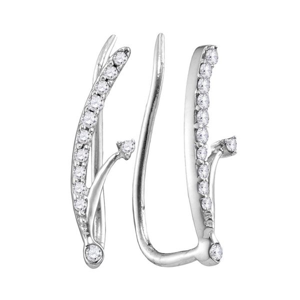 Diamond Curved Climber Earrings 1/10 Cttw 10kt White Gold