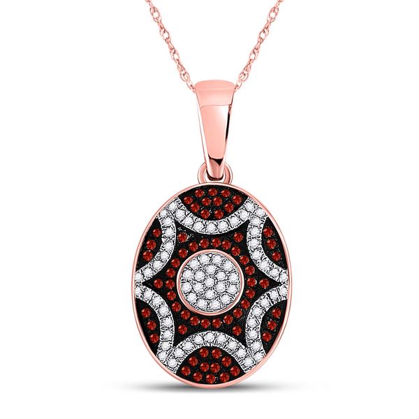 Red Color Enhanced Diamond Oval Starburst Pendant 1/3 Cttw 10kt Rose Gold