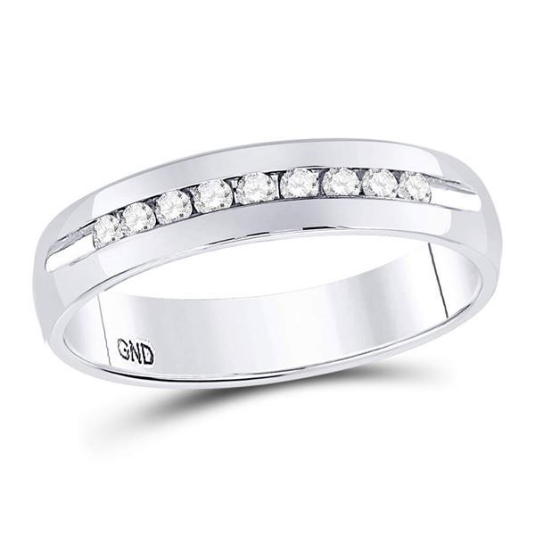 Mens Machine Set Diamond Wedding Channel Band Ring 1/4 Cttw 14kt White Gold