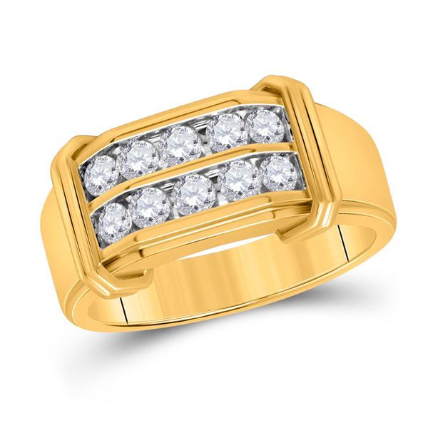 Mens Diamond Double Row Band Ring 3/8 Cttw 10kt Yellow Gold