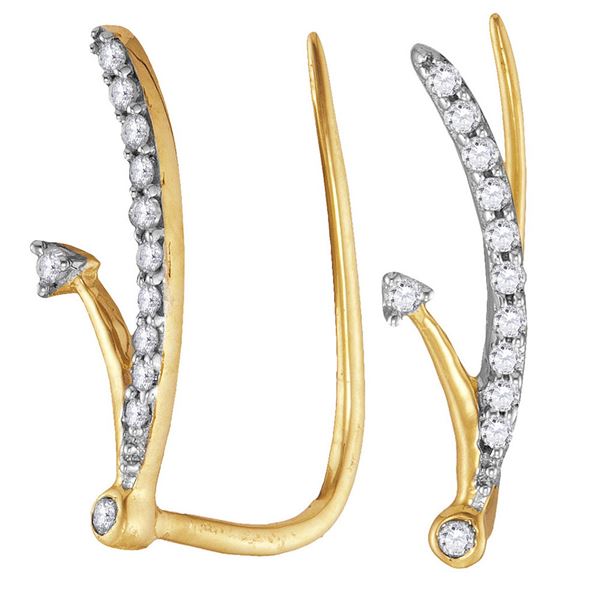 Diamond Curved Climber Earrings 1/10 Cttw 10kt Yellow Gold