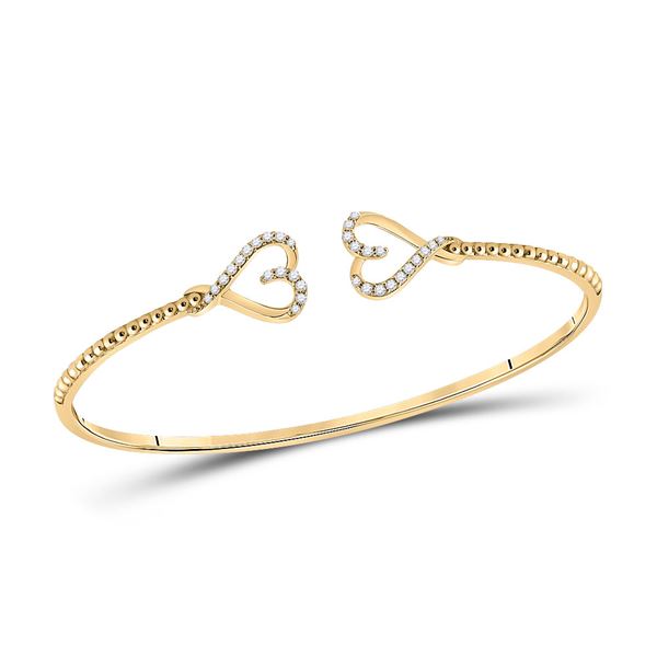 Diamond Bisected Heart Bangle Bracelet 1/5 Cttw 14kt Yellow Gold