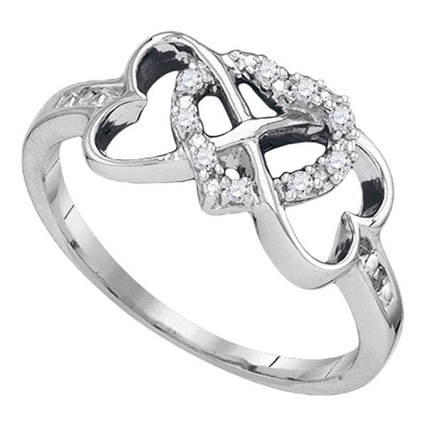 Diamond Triple Heart Ring 1/10 Cttw Sterling Silver