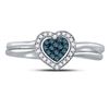 Image 2 : Blue Color Enhanced Diamond Heart Bridal Wedding Set 1/8 Cttw Sterling Silver