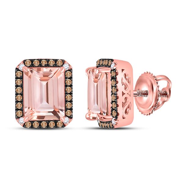 Emerald-cut Morganite Solitaire Earrings 4-1/3 Cttw 10kt Rose Gold