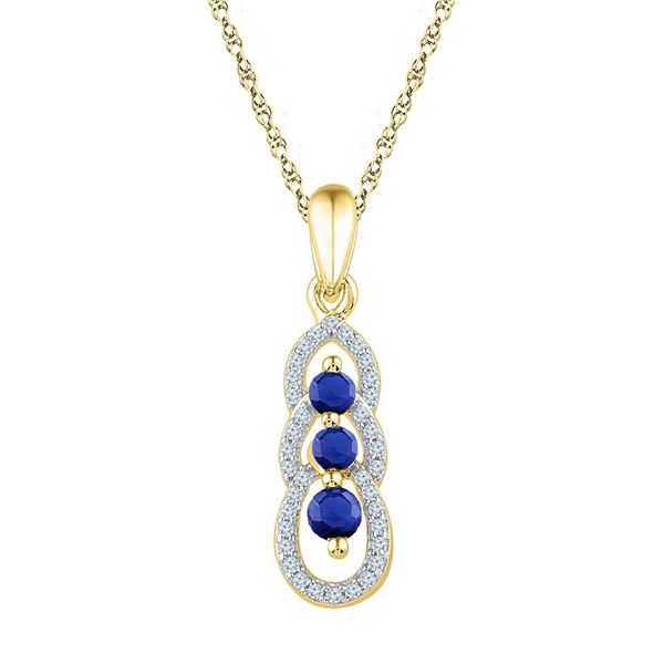 Lab-Created Blue Sapphire 3-stone Pendant 1/2 Cttw 10kt Yellow Gold
