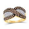 Image 1 : Brown Diamond Crossover Stripe Band Ring 1 Cttw 10kt Yellow Gold