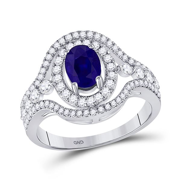 Oval Blue Sapphire Diamond Solitaire Ring 1-1/2 Cttw 14kt White Gold