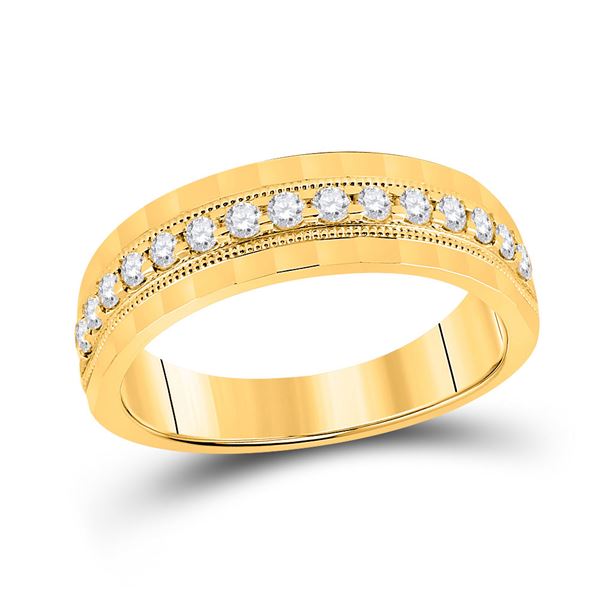 Mens Diamond Wedding Single Row Band Ring 1/2 Cttw 10kt Yellow Gold