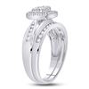 Image 3 : Diamond Cluster Bridal Wedding Ring Band Set 1/2 Cttw 10kt White Gold