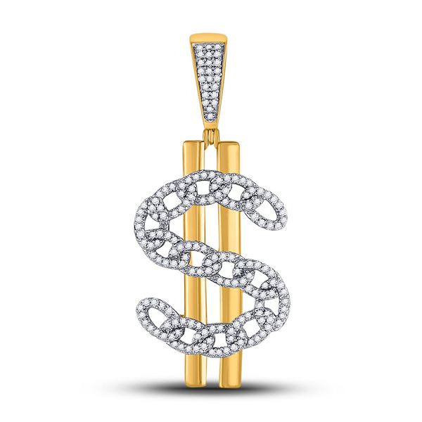 Mens Diamond Dollar Sign Charm Pendant 1/2 Cttw 10kt Yellow Gold