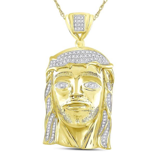 Mens Diamond Jesus Face Charm Pendant 3/8 Cttw 10kt Yellow Gold