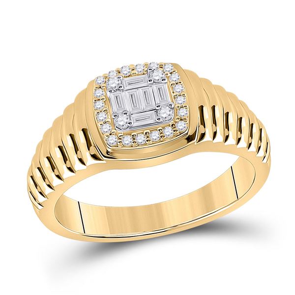 Mens Baguette Diamond Square Ring 1/3 Cttw 14kt Yellow Gold