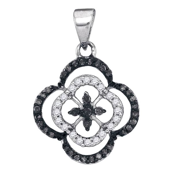 Black Color Enhanced Diamond Quatrefoil Cluster Pendant 1/4 Cttw 10kt White Gold