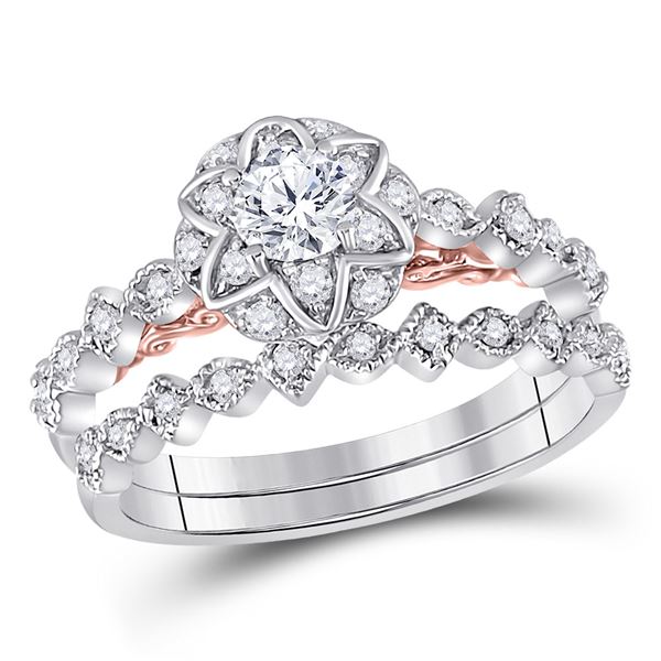 Diamond Bridal Wedding Ring Band Set 3/4 Cttw 14kt Two-tone Gold