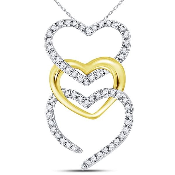 Diamond Triple Cascading Heart Pendant 1/6 Cttw 10kt Two-tone Gold