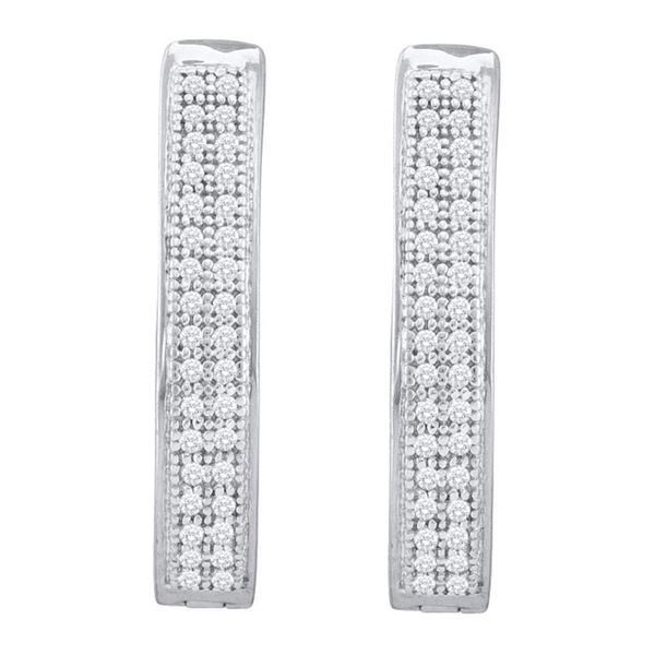Diamond Double Row Hoop Earrings 1/5 Cttw 10kt White Gold