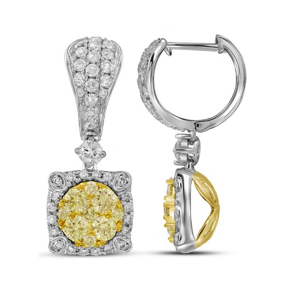 Yellow Diamond Square Dangle Earrings 1-5/8 Cttw 14kt White Gold