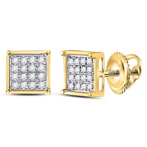 Diamond Square Cluster Earrings 1/10 Cttw Yellow-tone Sterling Silver