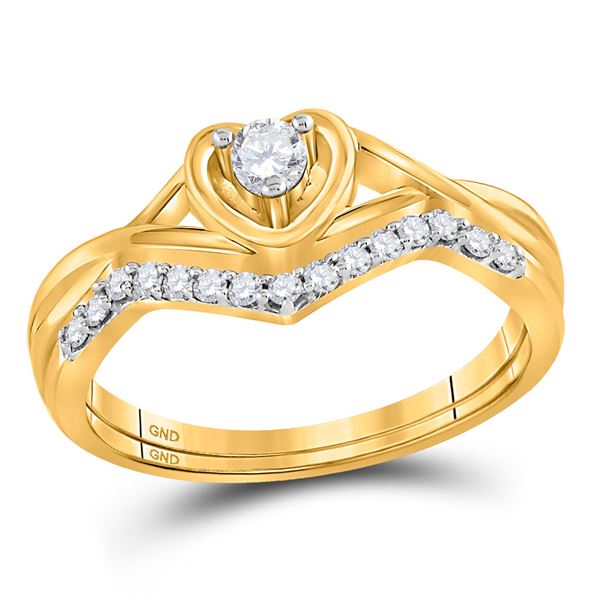 Diamond Heart Bridal Wedding Ring Band Set 1/4 Cttw 10kt Yellow Gold