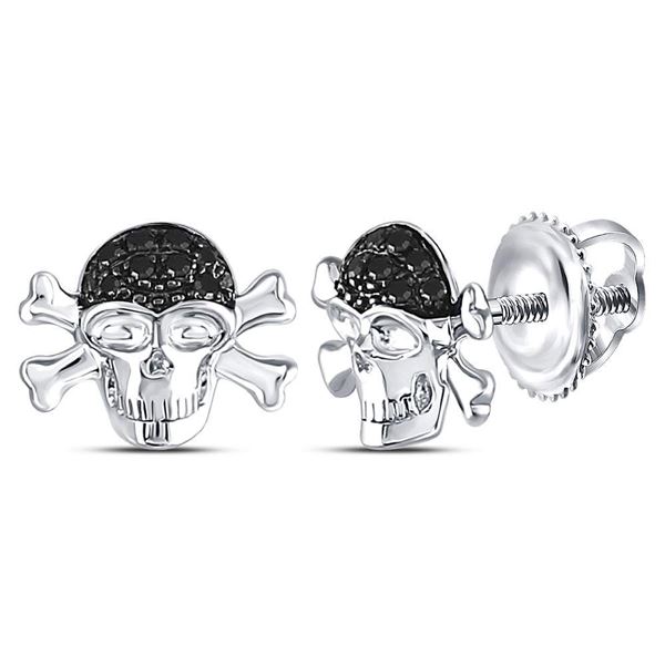 Sterling Silver Black Color Enhanced Diamond Pirate Skull Crossbones Earrings 1/10 Cttw Sterling Sil