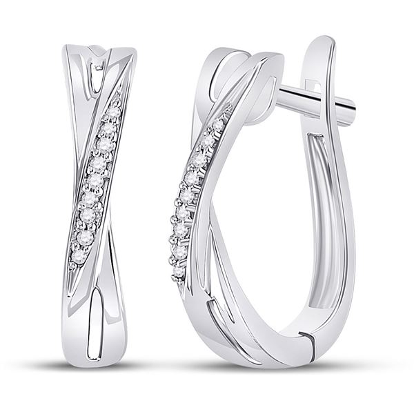 Diamond Slender Crossover Hoop Earrings 1/20 Cttw 10kt White Gold