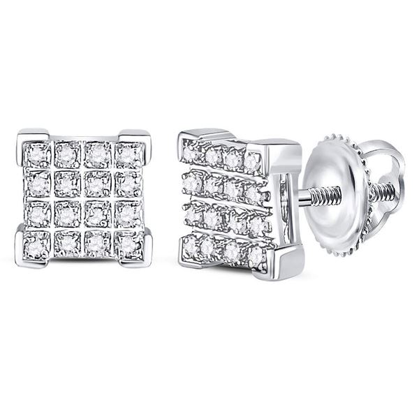 Mens Diamond Square Cluster Earrings 1/10 Cttw 10kt White Gold