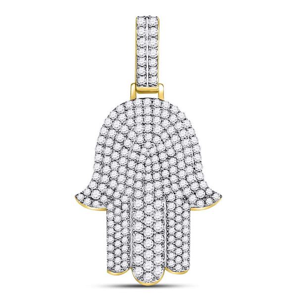 Mens Diamond Hamsa Charm Pendant 1-1/2 Cttw 10kt Yellow Gold