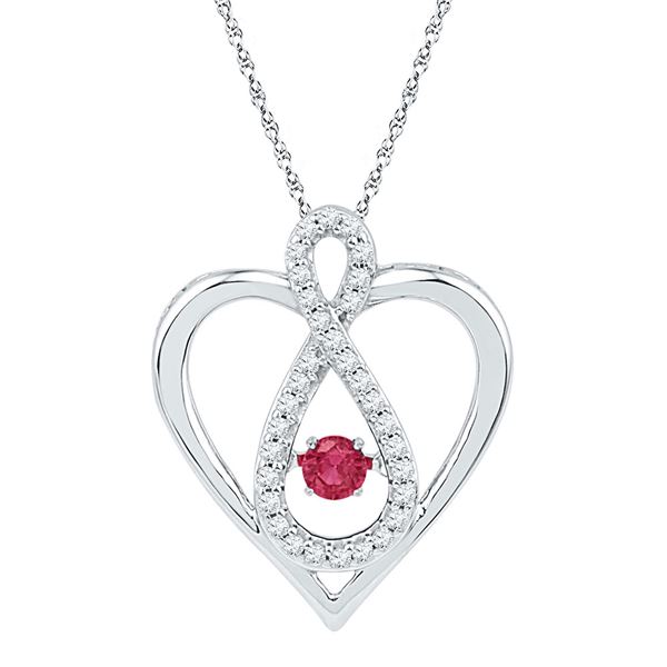 Lab-Created Ruby Diamond Infinity Heart Pendant 1/4 Cttw 10kt White Gold