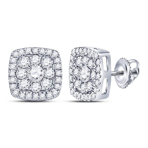 Diamond Square Cluster Earrings 1-1/4 Cttw 14kt White Gold