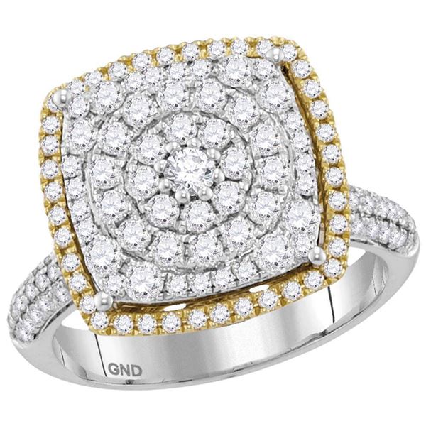 Diamond Square Cluster Ring 1-3/8 Cttw 14kt Two-tone Gold