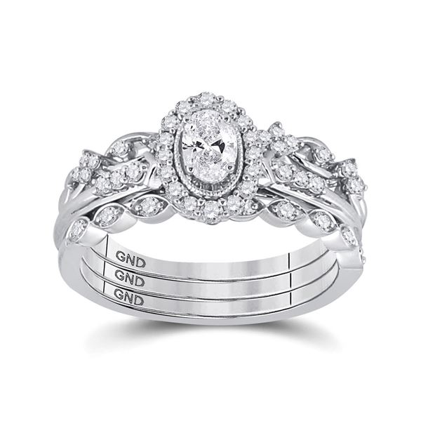 Oval Diamond Bridal Wedding Ring Band Set 3/4 Cttw 14kt White Gold