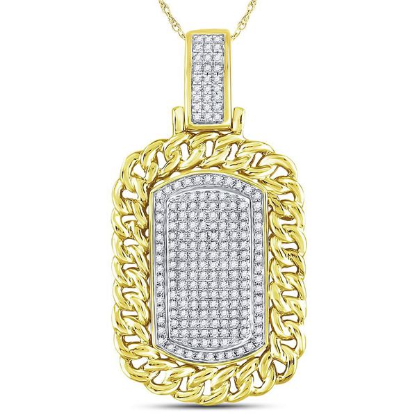 Mens Diamond Curb Link Dog Tag Charm Pendant 5/8 Cttw 10kt Yellow Gold