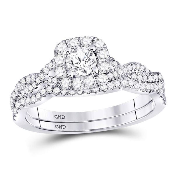 Diamond Twist Bridal Wedding Ring Band Set 5/8 Cttw 14kt White Gold