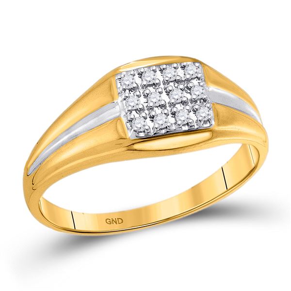 Mens Diamond Square Cluster Ring 1/8 Cttw 10kt Yellow Gold