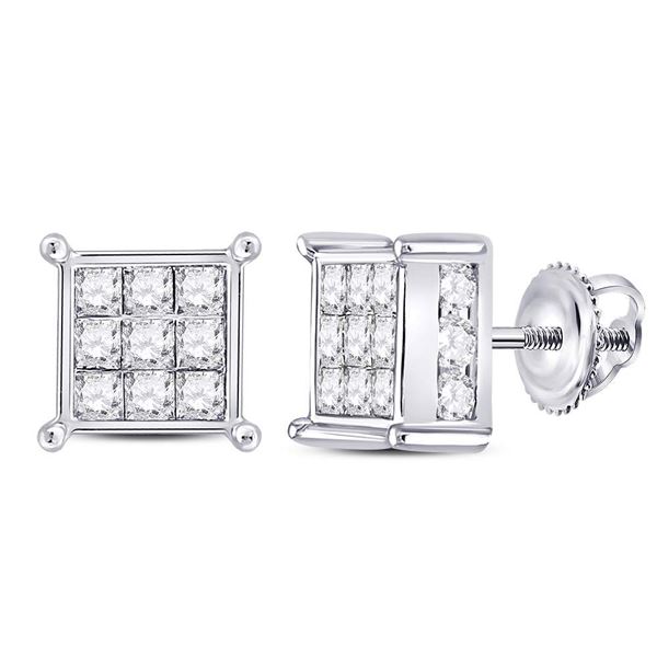Princess Diamond Square Earrings 2 Cttw 14kt White Gold