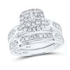 Image 2 : His Hers Diamond Halo Matching Wedding Set 1-1/5 Cttw 10kt White Gold