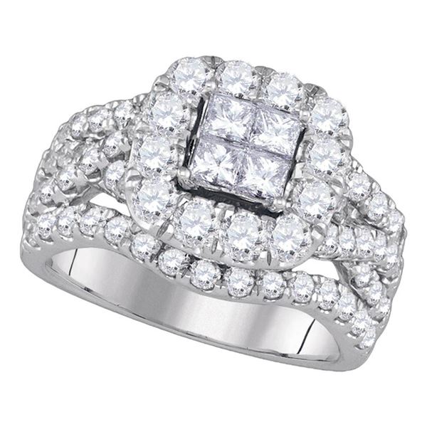 Princess Diamond Cluster Bridal Wedding Engagement Ring 2-1/2 Cttw 14kt White Gold