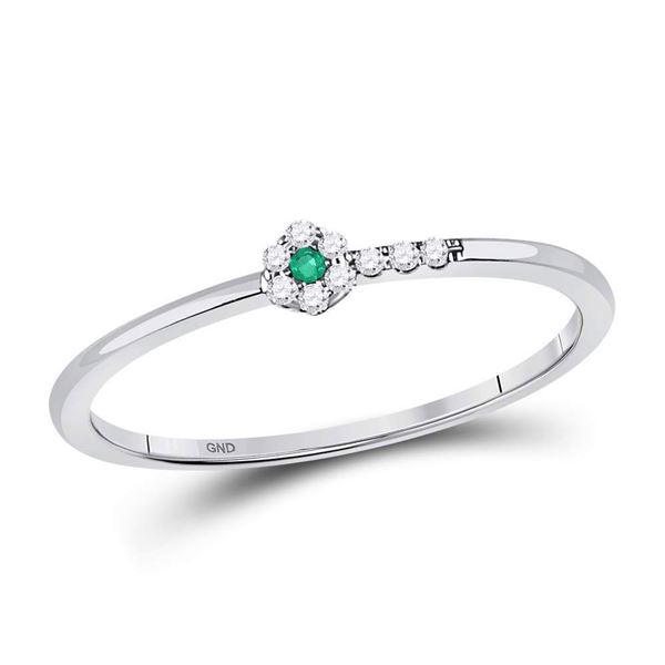 Emerald Diamond Stackable Band Ring 1/20 Cttw 10kt White Gold