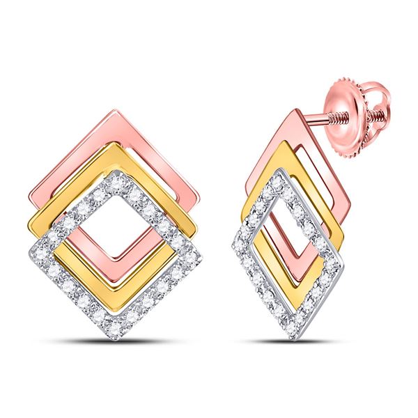 Diamond Offset Square Earrings 1/6 Cttw 10kt Tri-Tone Gold