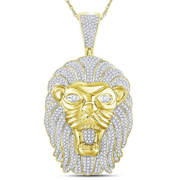 Mens Diamond Lion Face Mane Charm Pendant 1-1/4 Cttw 10kt Yellow Gold