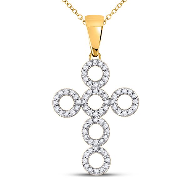 Diamond Circle Cross Pendant 1/5 Cttw 10kt Yellow Gold