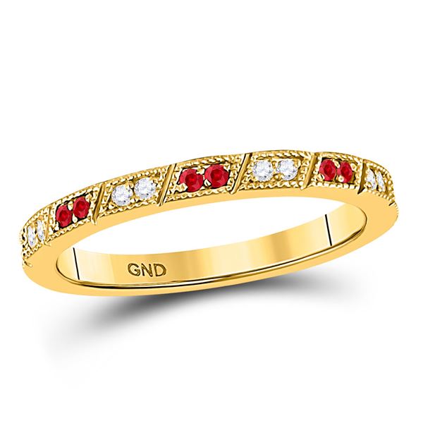 Ruby Diamond Milgrain Stackable Band Ring 1/4 Cttw 10kt Yellow Gold