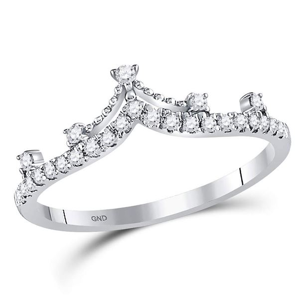 Diamond Crown Tiara Fashion Band Ring 1/5 Cttw 10kt White Gold