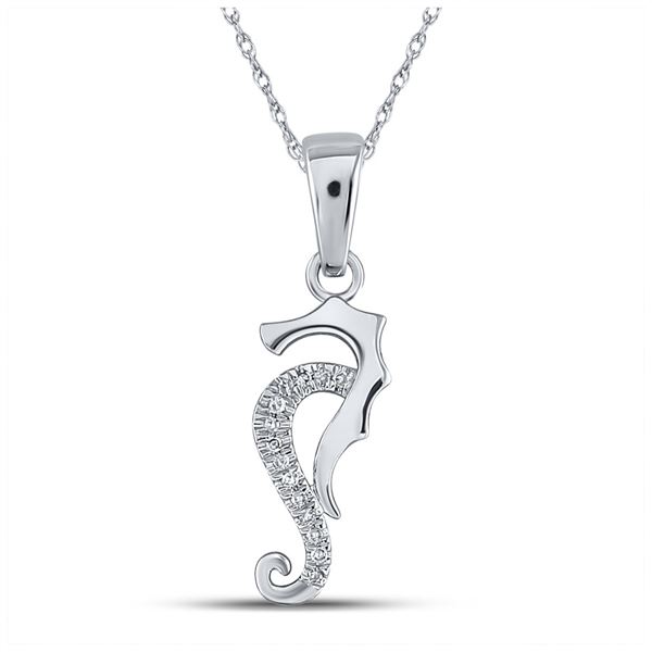 Diamond Seahorse Animal Pendant 1/20 Cttw 10kt White Gold
