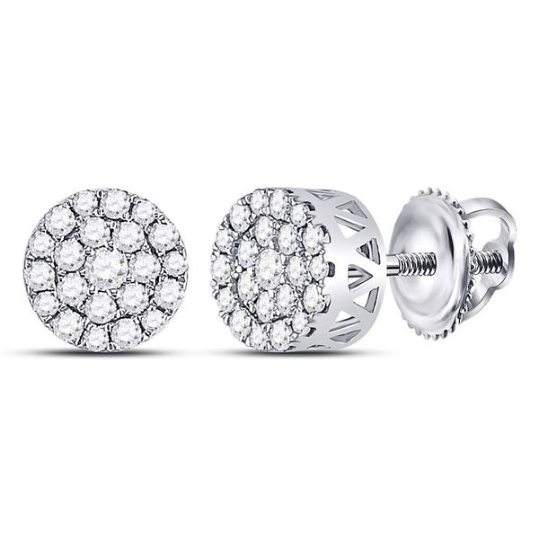 Diamond Flower Halo Cluster Earrings 1/2 Cttw 14kt White Gold